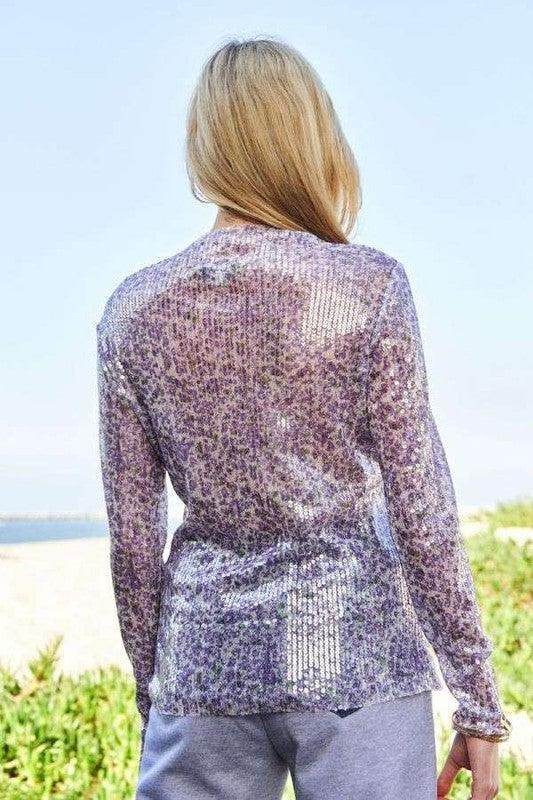 Davi & Dani Sequin Mock Neck Long Sleeve Mesh Top Chic - Selvanelle