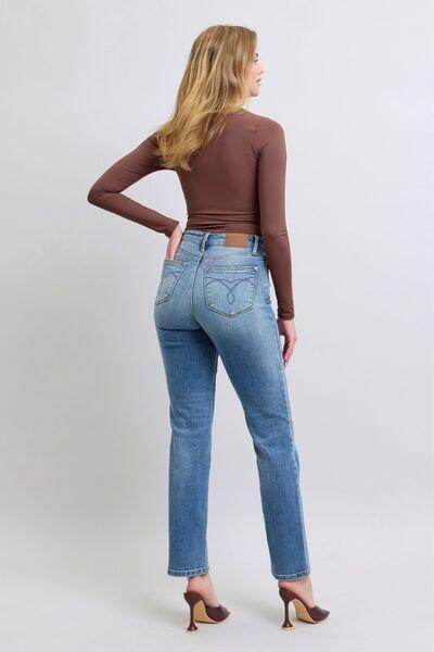 Judy Blue Full Size Run Vintage Wash Thermal Straight Jeans - Selvanelle