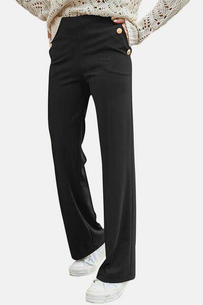 Decorative Button High Rise Pants for Stylish Comfort - Selvanelle