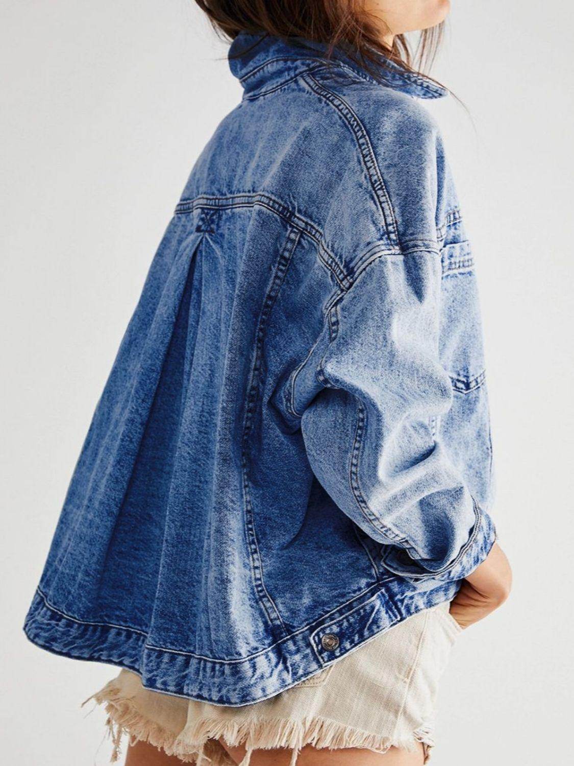 Stylish Pocketed Button Up Denim Jacket for Women - Selvanelle