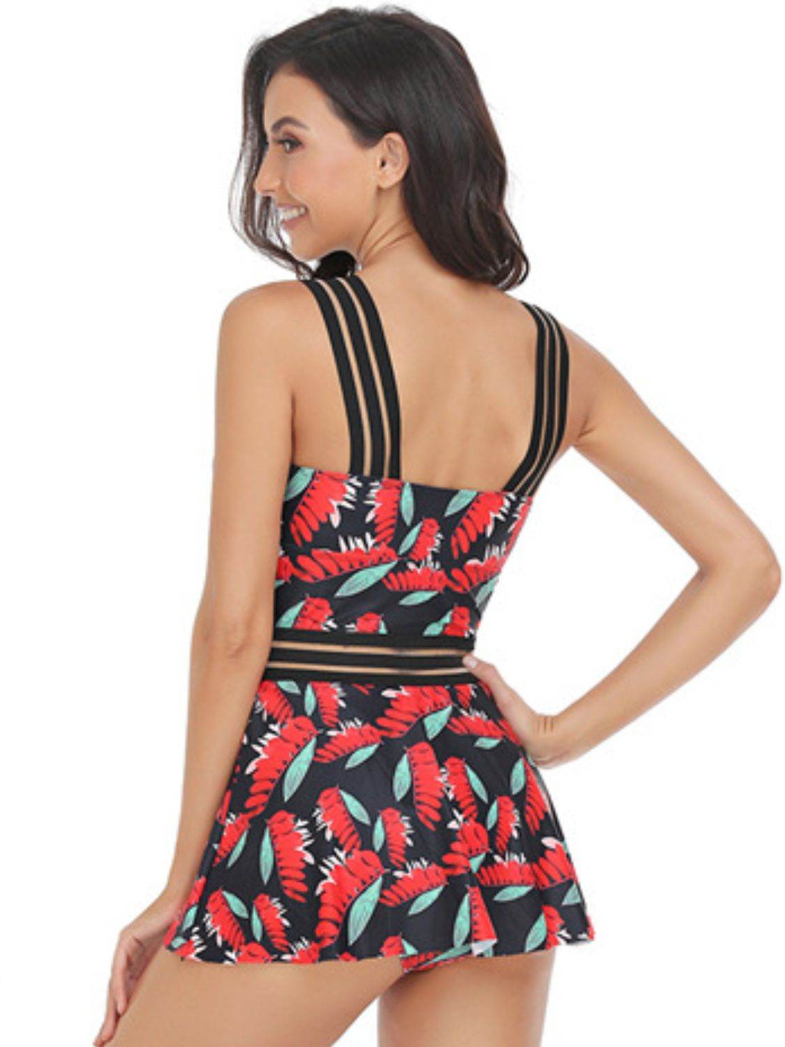 Ruched Printed Sweetheart Neck Two-Piece Swim Set - Selvanelle