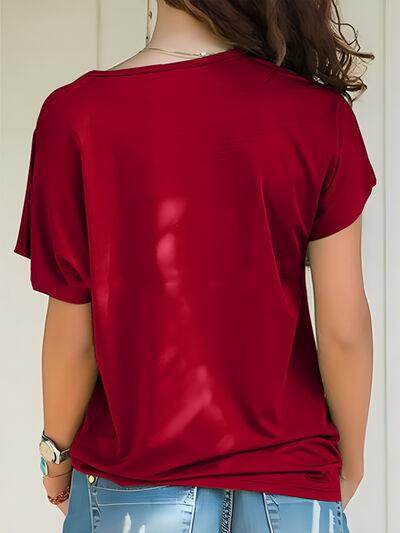Asymmetrical Neck Short Sleeve T-Shirt for Women Fashion - Selvanelle