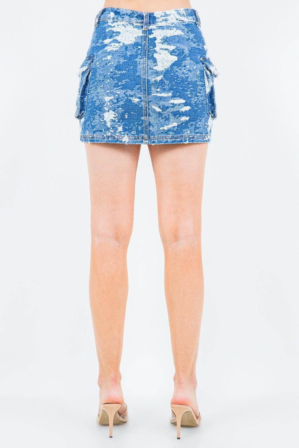 American Bazi Jacquard Trim Cargo Mini Denim Skirt Fashion - Selvanelle