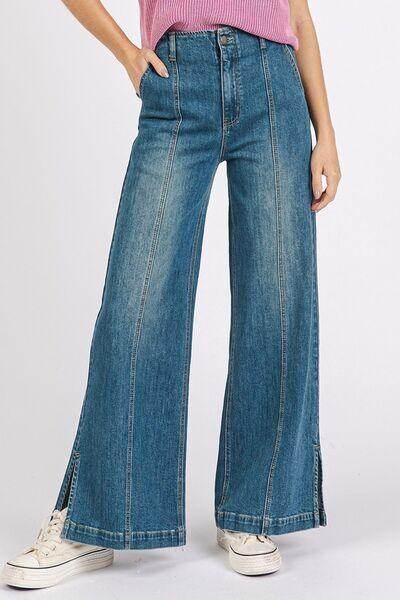 Mittoshop Medium Wash Seam Detail Wide Leg Denim Jeans - Selvanelle