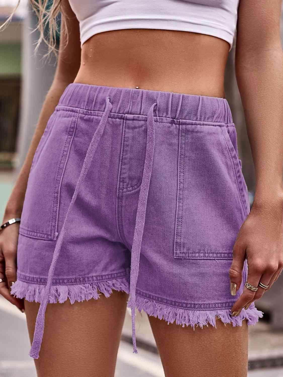 Drawstring Raw Hem Denim Shorts for Casual Chic Style - Selvanelle