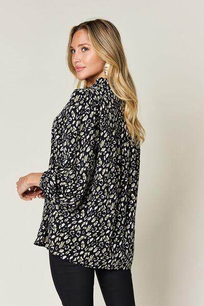Double Take Full Size Leopard Long Sleeve Blouse for Women - Selvanelle