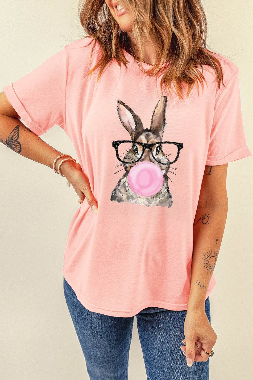 Rabbit Round Neck Short Sleeve T-Shirt - Selvanelle