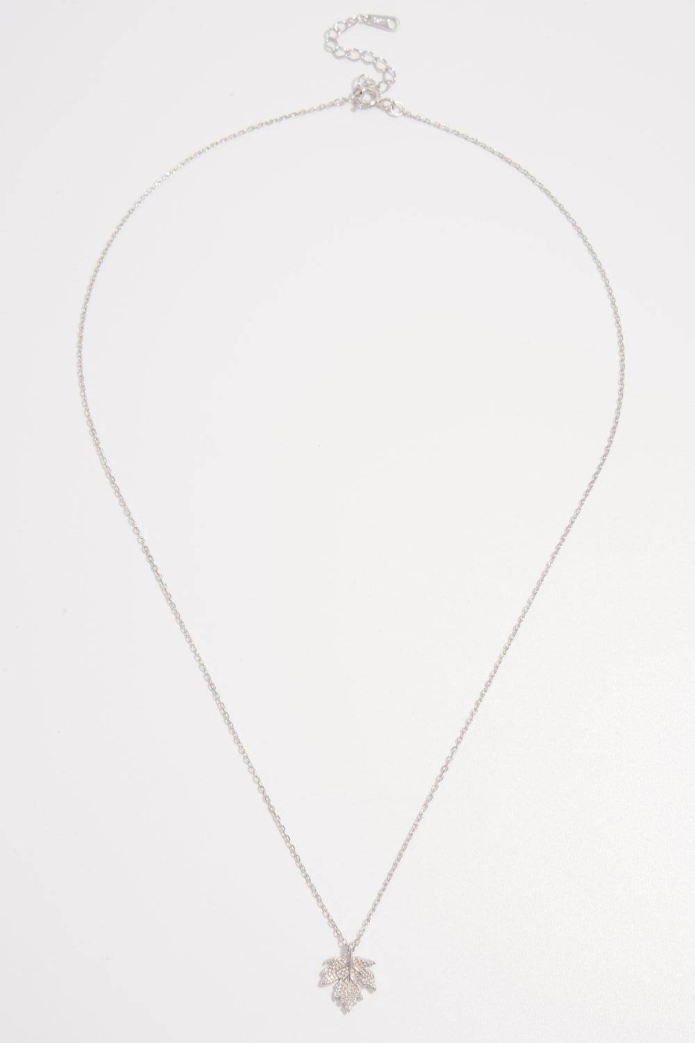 925 Sterling Silver Zircon Maple Leaf Necklace for Women - Selvanelle
