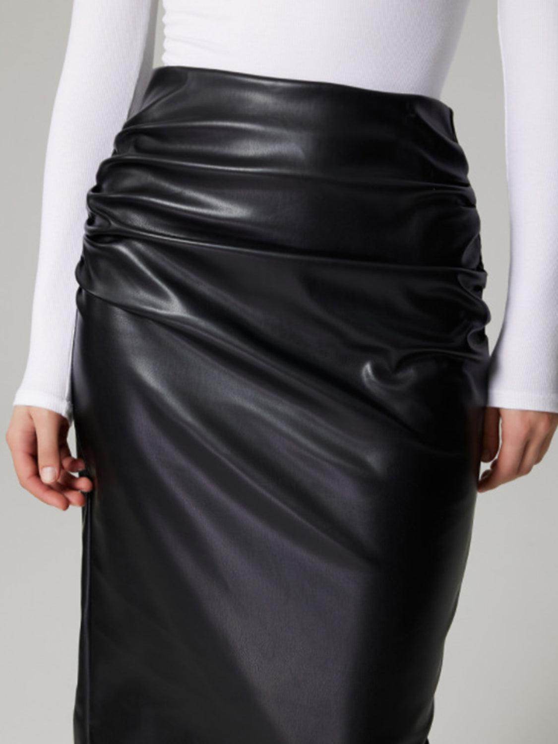 Slit Back Ruched Midi Skirt for Effortless Style - Selvanelle