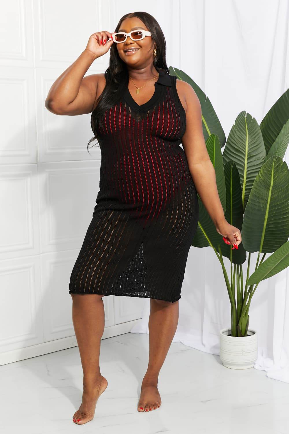 Openwork Johnny Collar Cover Up Dress - Selvanelle
