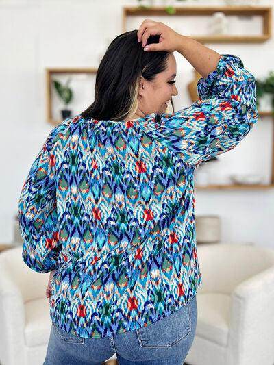 Double Take Full Size Printed Balloon Sleeve Blouse Women - Selvanelle