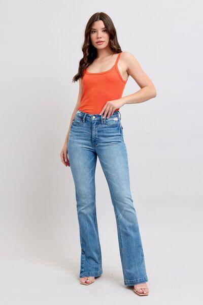 Judy Blue HW Tummy Control Vintage Wash Side Slit Slim Boot Jeans - Selvanelle