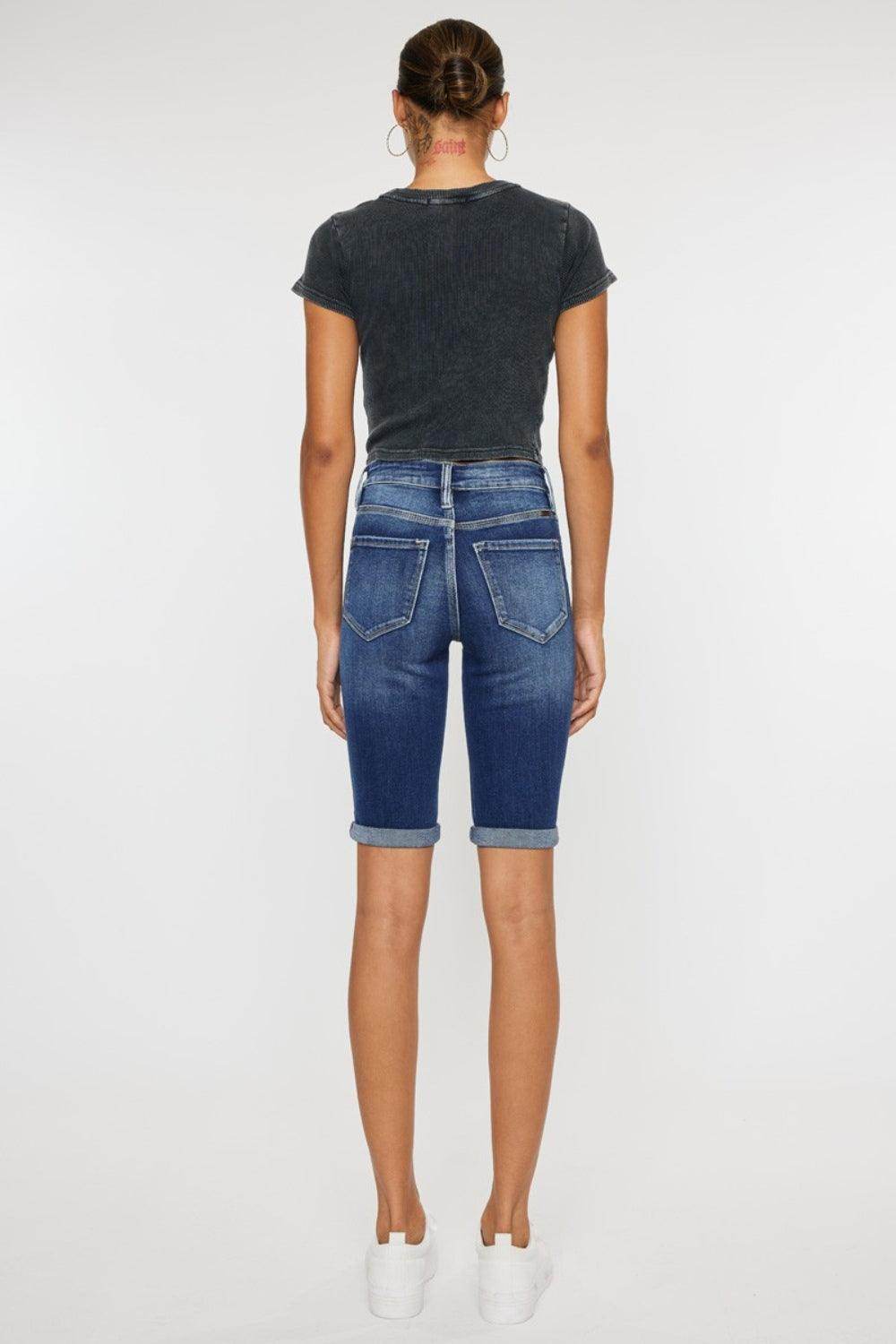 Kancan Full Size Cat's Whiskers Button Fly Denim Shorts - Selvanelle