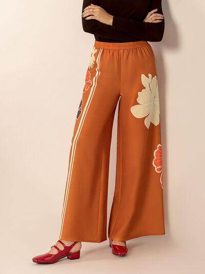 Printed Elastic Waist Wide Leg Pants for Comfortable Style - Selvanelle