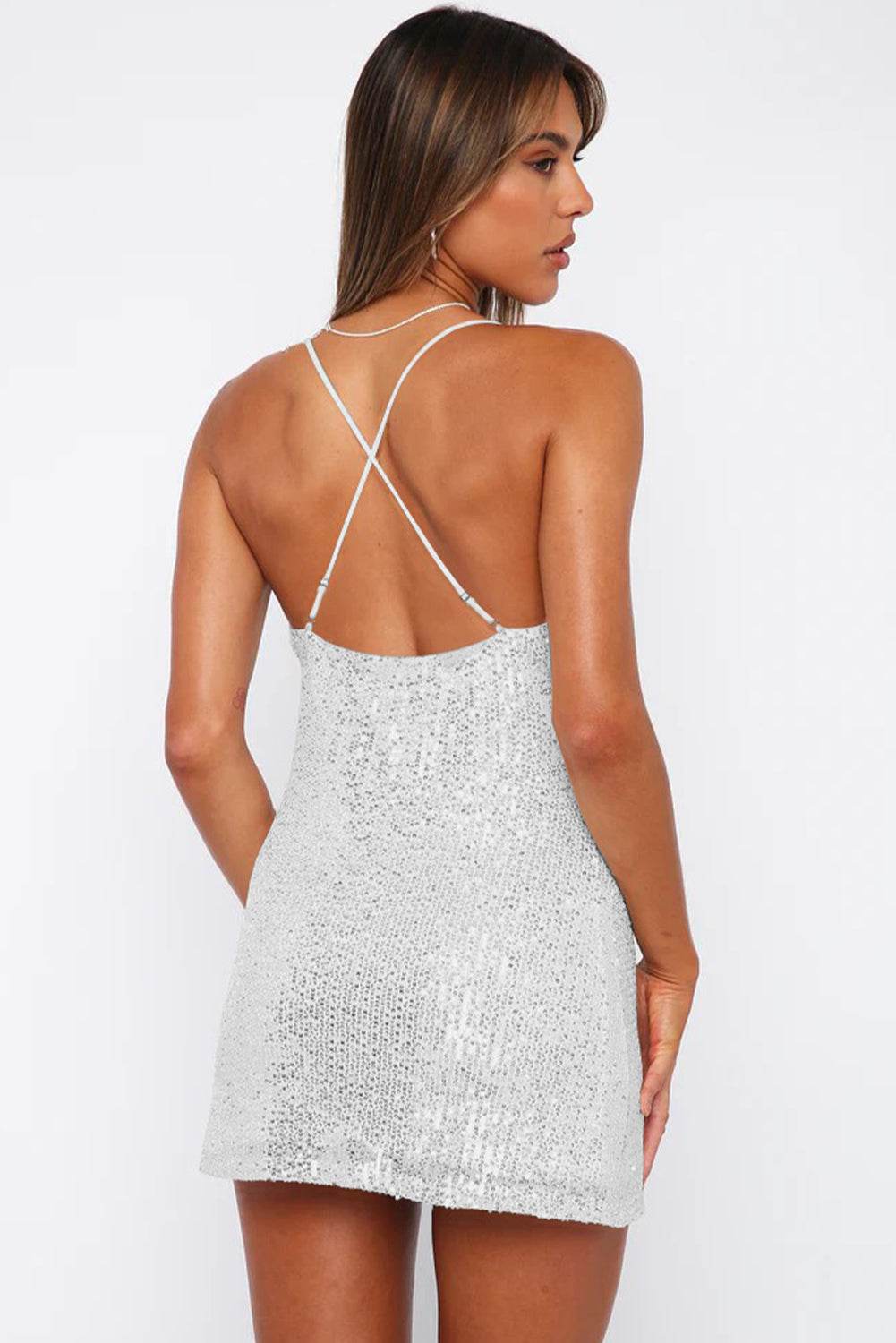 Cowl Neck Contrast Sequin Sleeveless Mini Dress - Selvanelle