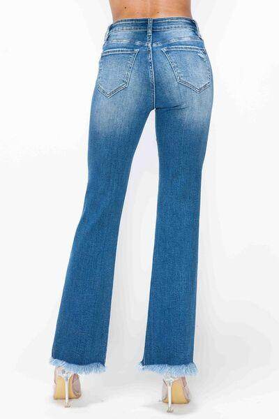Bytos Full Size Raw Hem Distressed High Rise Bootcut Jeans - Selvanelle
