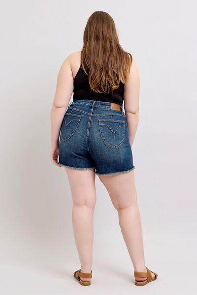 Judy Blue Tummy Control Fray Hem Denim Shorts for Women - Selvanelle