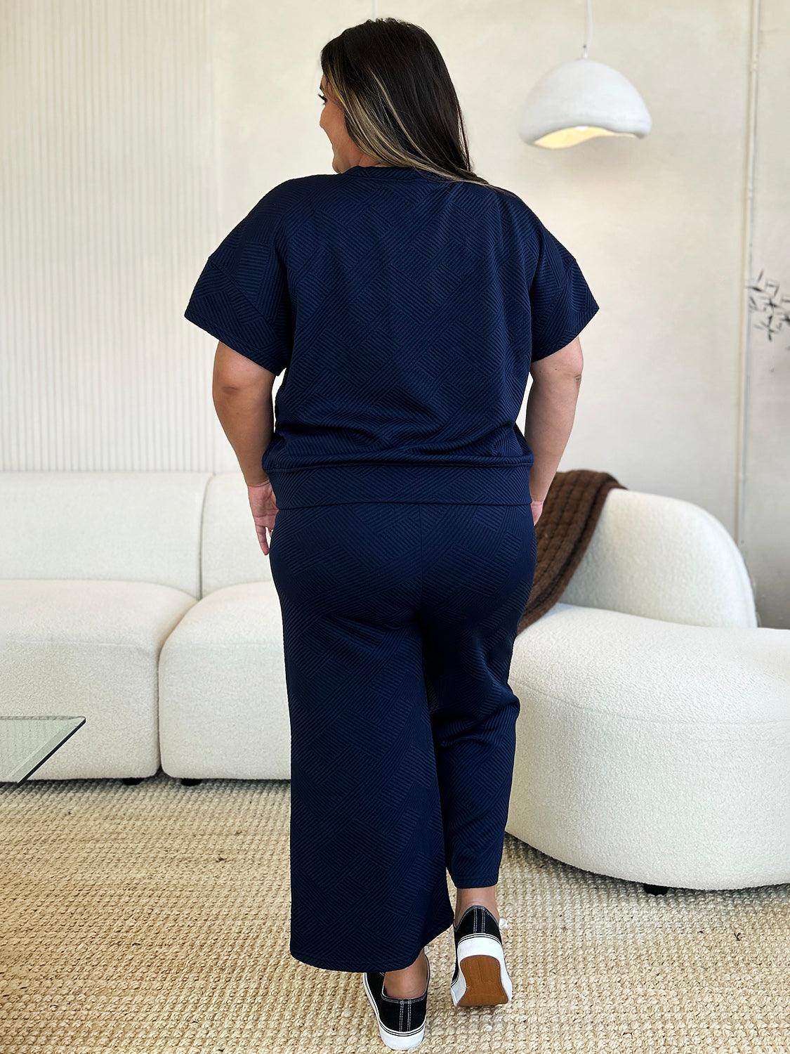 Double Take Full Size Texture Top and Pants Set for Women - Selvanelle