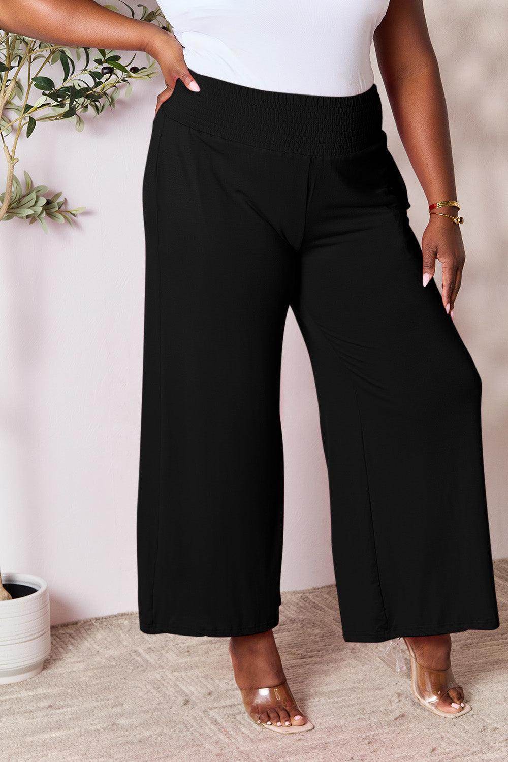 Double Take Full Size Smocked Wide Waistband Wide Leg Pants - Selvanelle