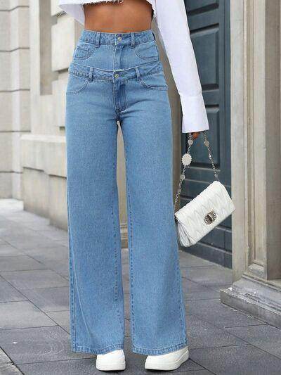 Faux Layered High Waist Jeans for Chic Everyday Style - Selvanelle