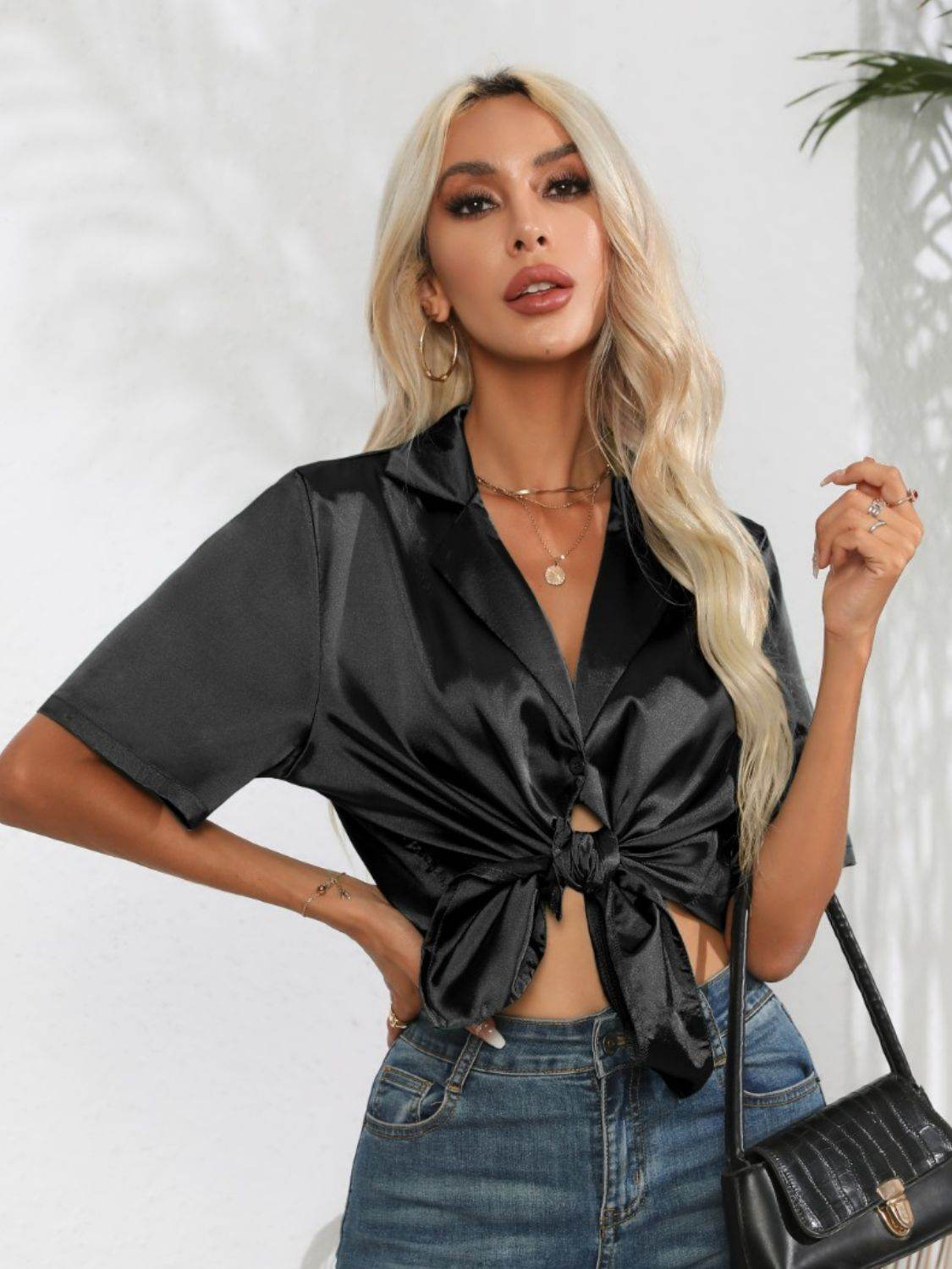 Button Up Collared Neck Shirt - Selvanelle