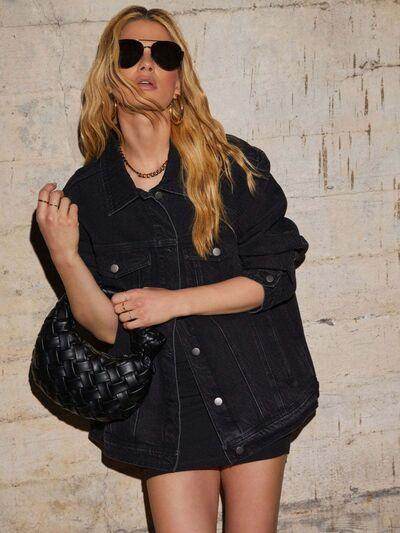 Button Up Collared Neck Denim Jacket for Women Fashion - Selvanelle