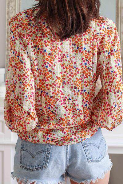 Printed Notched Long Sleeve Shirt for Stylish Comfort - Selvanelle