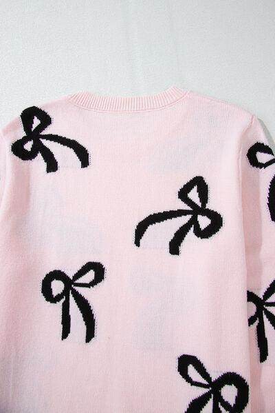Bow Pattern Round Neck Loose Fit Sweater for Women - Selvanelle