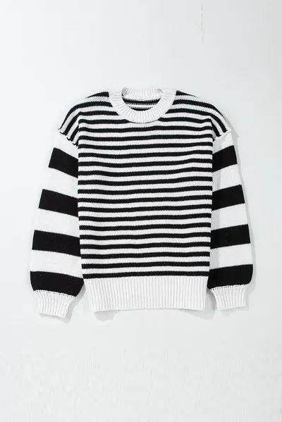 Striped Round Neck Long Sleeve Sweater for Women Fashion - Selvanelle