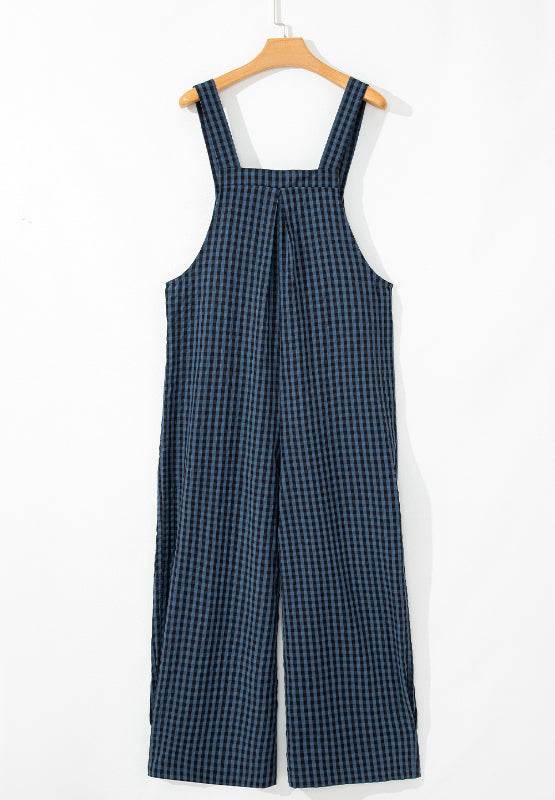 Plaid Wide Strap Wide Leg Overalls - Selvanelle
