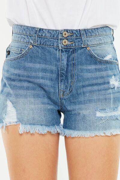 Kancan Full Size High Rise Raw Hem Denim Shorts for Women - Selvanelle