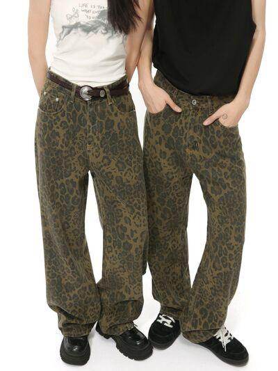 Leopard Jeans With Pockets For Stylish Everyday Wear - Selvanelle