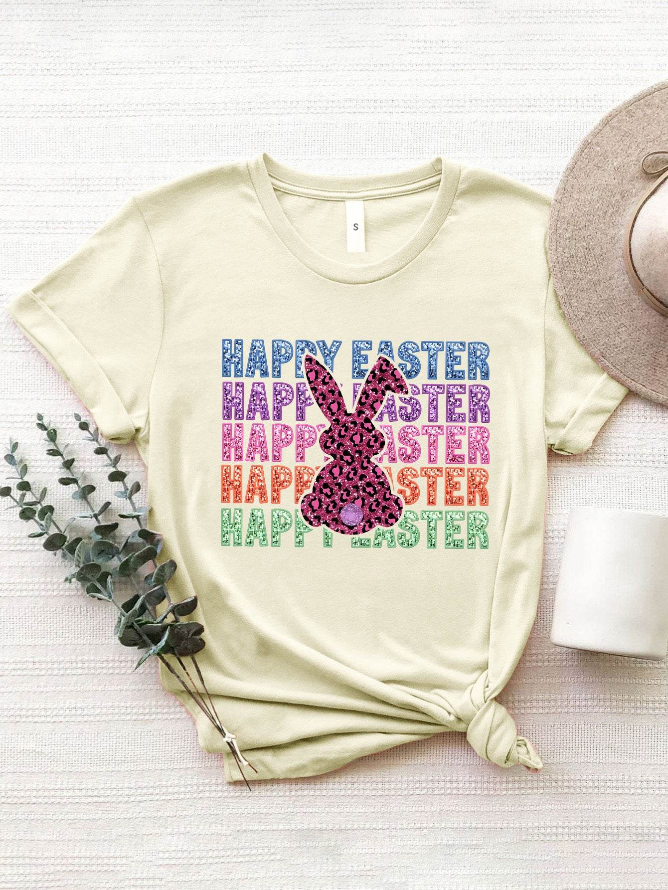 HAPPY EASTER Round Neck Short Sleeve T-Shirt - Selvanelle