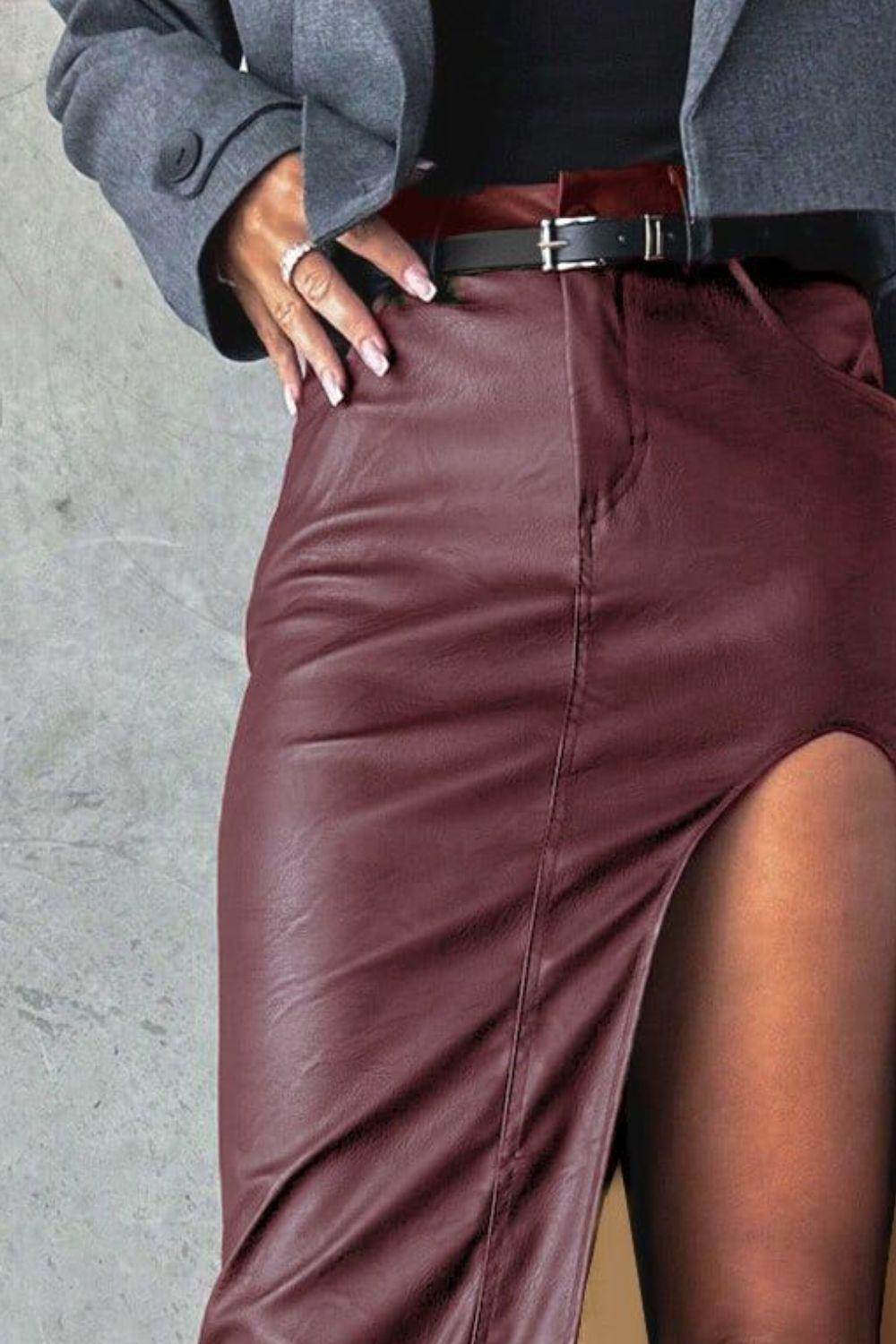 Slit Midi Skirt with Pockets for Chic Everyday Style - Selvanelle
