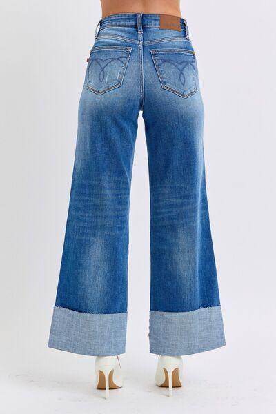 Judy Blue Full Size Distressed High Waist Wide Leg Jeans - Selvanelle