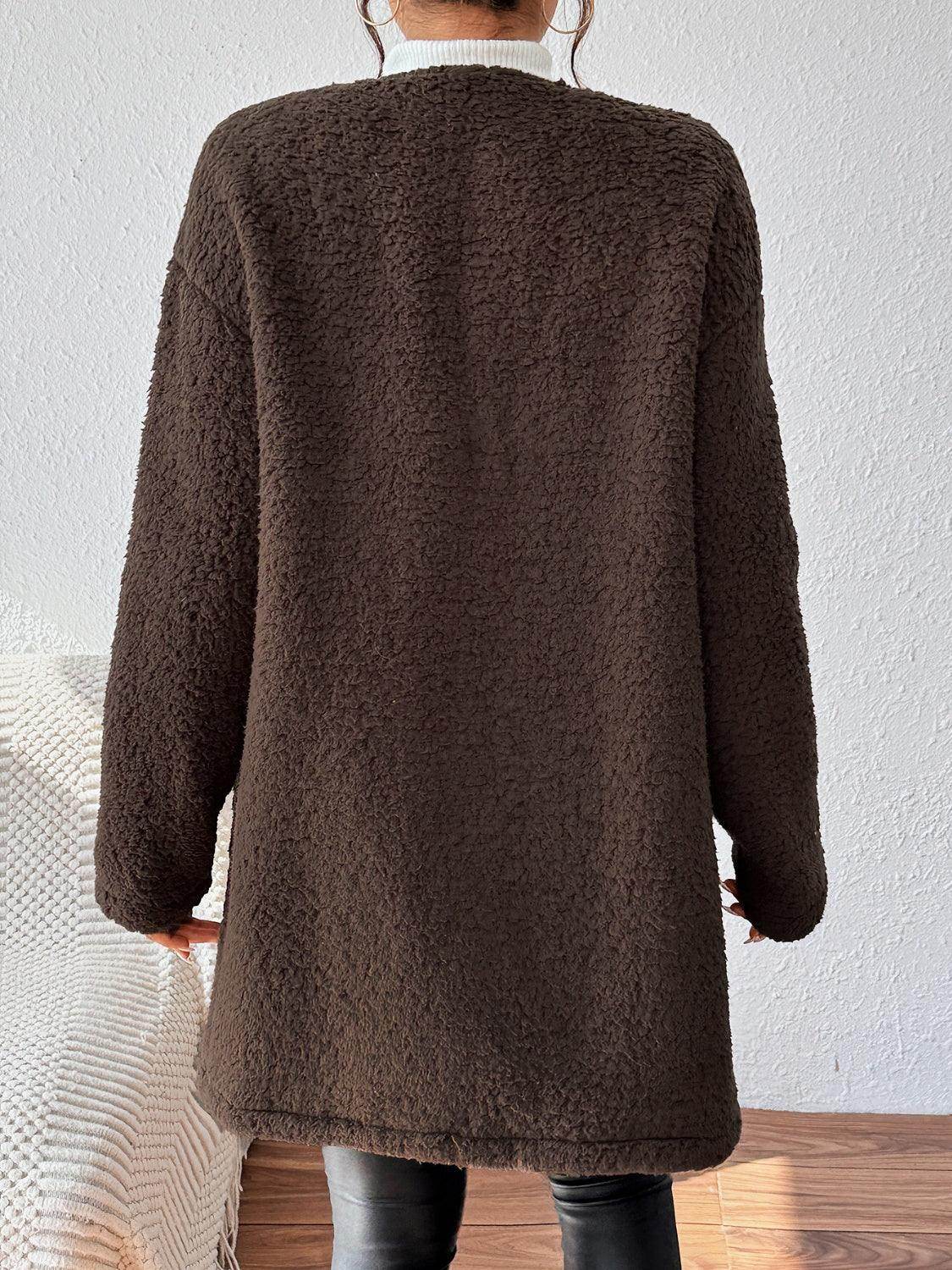 Open Front Long Sleeve Winter Coat for Women with Pockets - Selvanelle