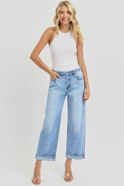 RISEN Full Size Ankle Wide Leg Cuffed Jeans Plus Size - Selvanelle