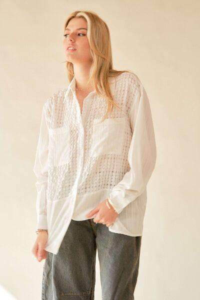 Davi & Dani Crinkled Jacquard Button Down Shirt for Women - Selvanelle