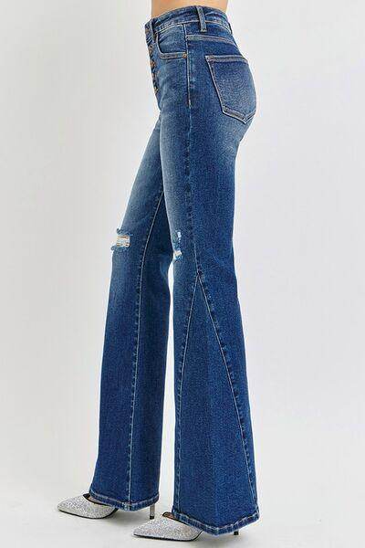 RISEN Distressed Button-Fly Flare Jeans for Casual Style - Selvanelle