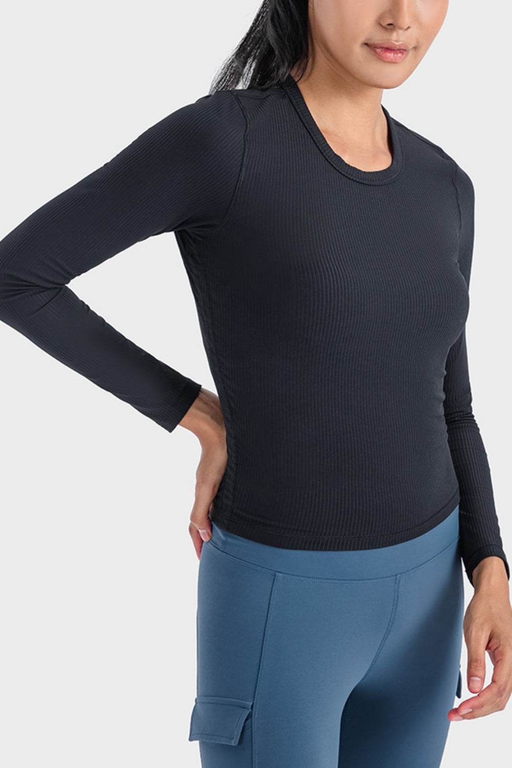 Millennia Round Neck Long Sleeve Sports Top - Selvanelle