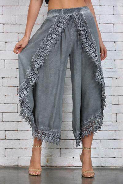 Full Size Lace Detail Wide Leg Pants Plus Size Fashion - Selvanelle