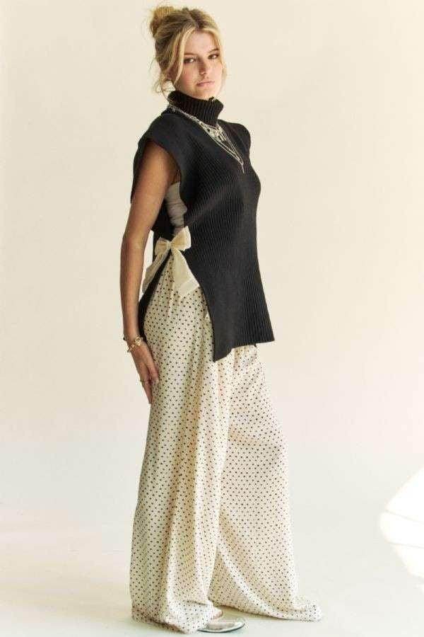 Davi & Dani Side Split Turtleneck Sleeveless Knit Top - Selvanelle