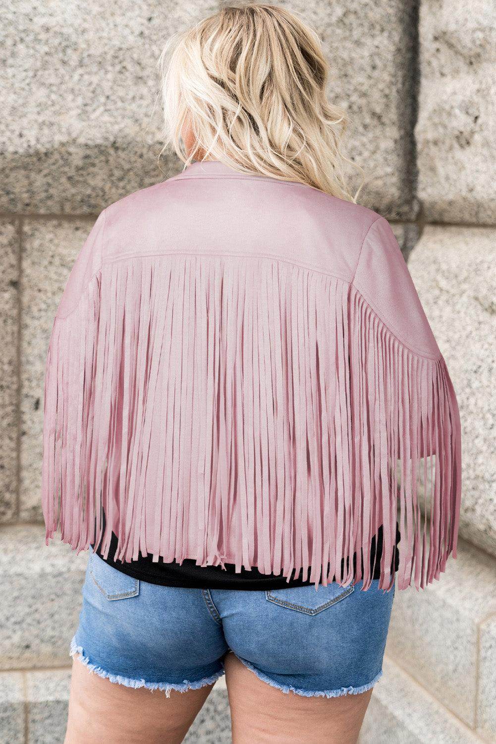 Plus Size Fringe Open Front Jacket for Stylish Layering - Selvanelle