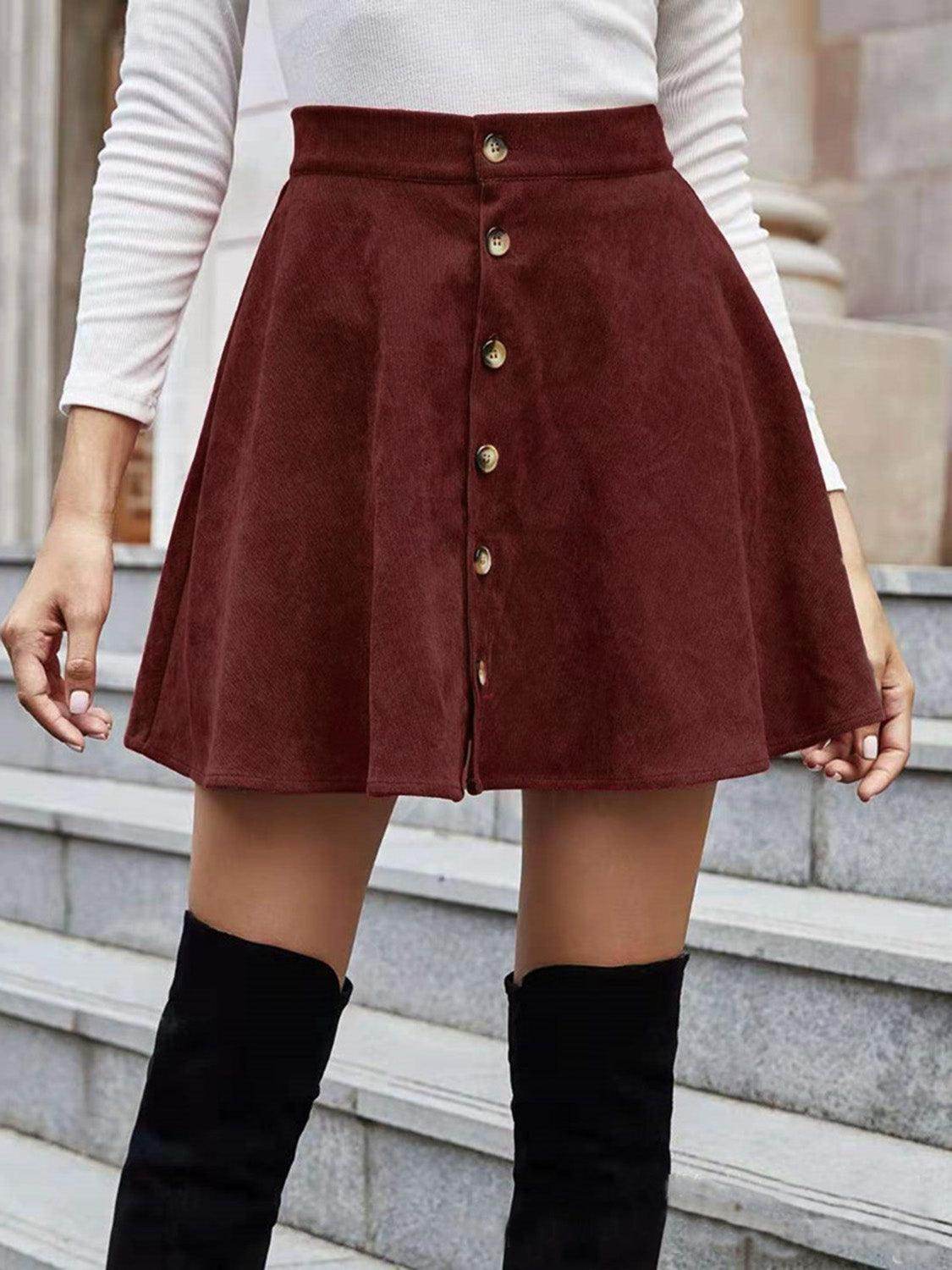 Buttoned Corduroy Mini Skirt for Stylish Everyday Wear - Selvanelle