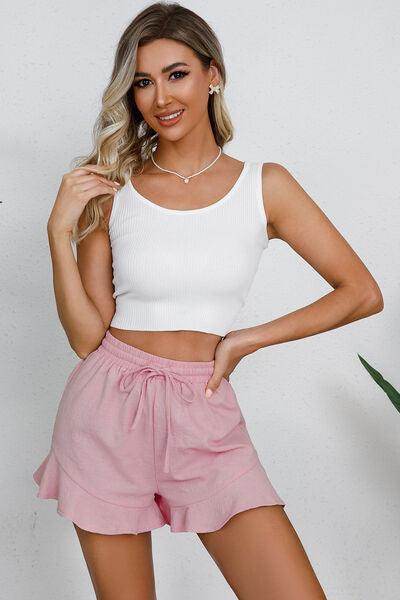 Full Size Drawstring Ruffle Hem Shorts for Women - Selvanelle