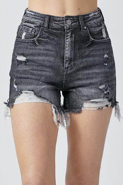 RISEN Full Size High Rise Distressed Denim Shorts for Women - Selvanelle