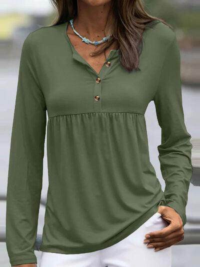 Half Button Long Sleeve T-Shirt for Women Stylish Fit - Selvanelle