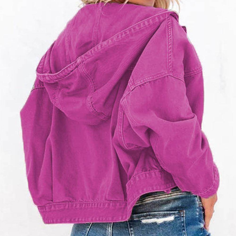 Hooded Dropped Shoulder Denim Jacket for Women Casual Wear - Selvanelle