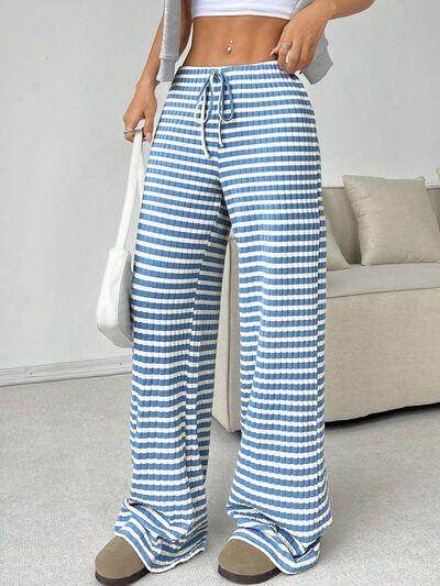 Tied Striped Wide Leg Pants for Stylish Comfort Wear - Selvanelle