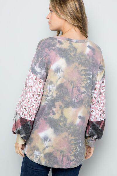 Celeste Tie-Dye V-Neck Printed Sleeve Blouse for Women - Selvanelle